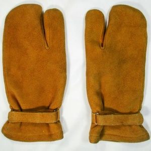 SOLD LL Bean Buckskin Mitts 3 Finger Gloves Sz Med